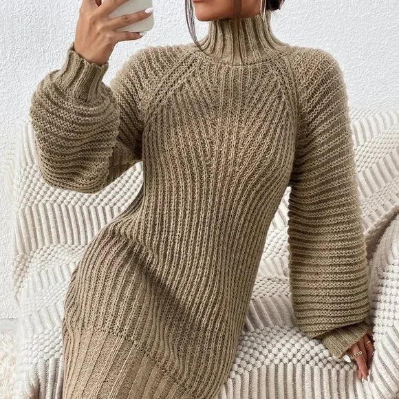 Tan Womens Sweater Dress - Picture 1 of 6